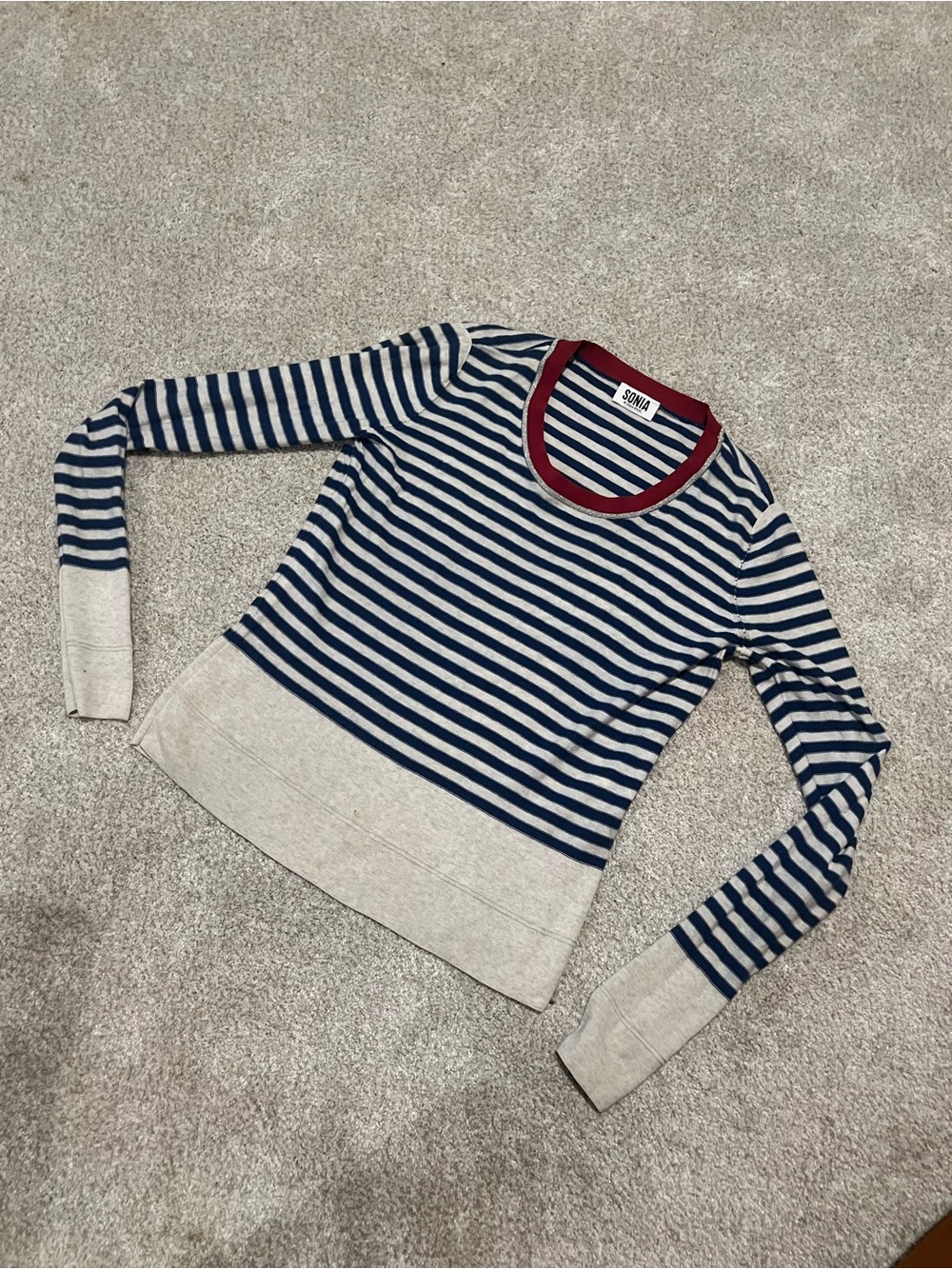 Sonia by Sonia Rykiel Y2K Navy & Cream Striped Crewneck Sweater Size M